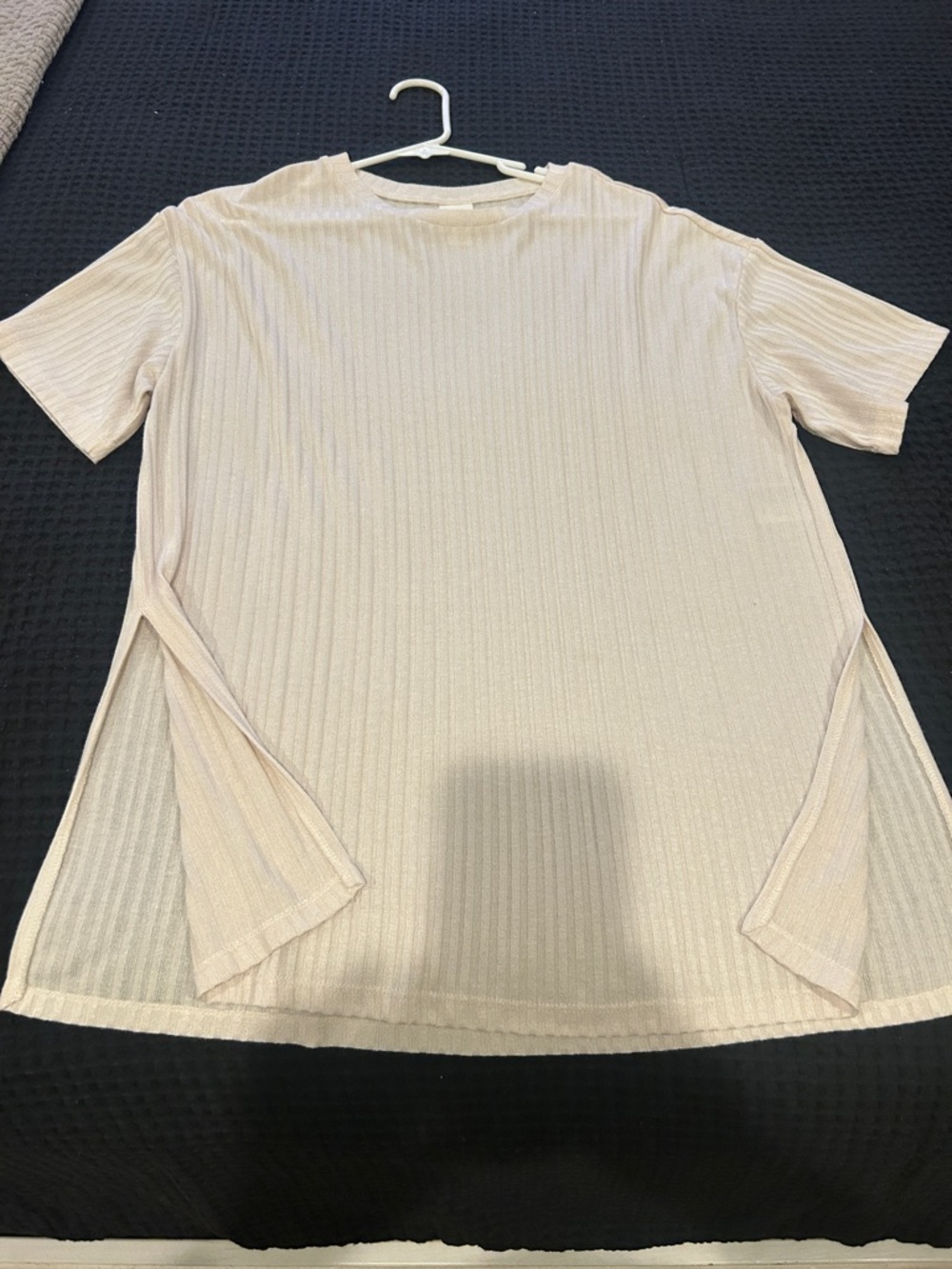 H&M Cream Ribbed Short Sleeve Top